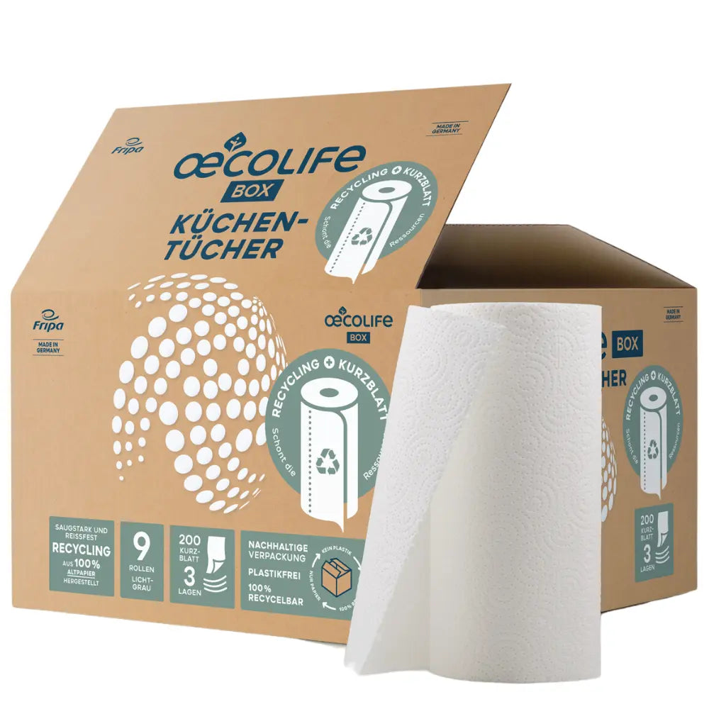 oecolife Karton mit Recycling Küchentüchern, 9 Rollen
