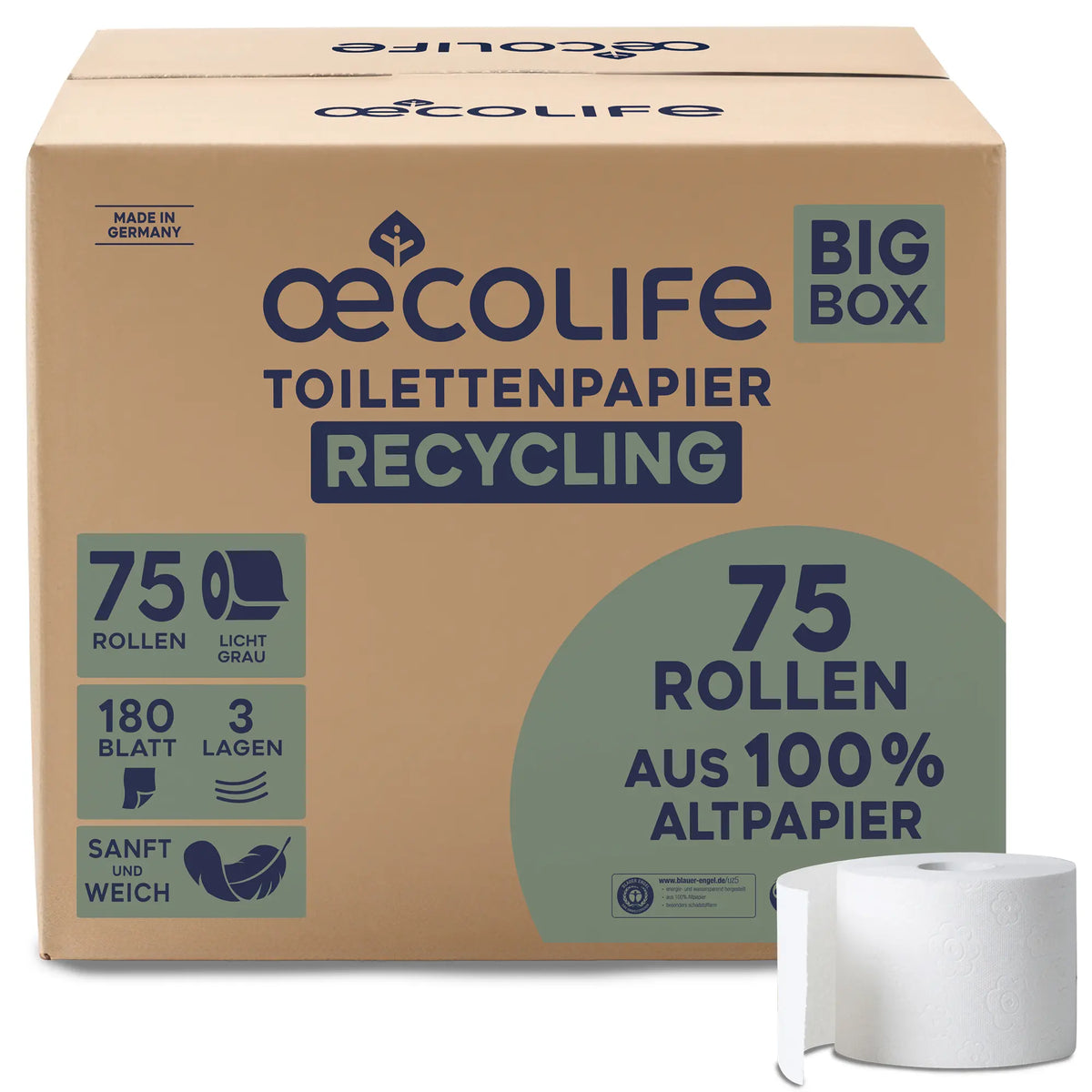 oecolife Toilettenpapier Box Recycling 3lg 75x180BL